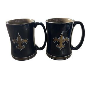 Pair of New Orleans Saints NFL Sculpted Mugs Boelter Brands Black Gold Set of 2⁠